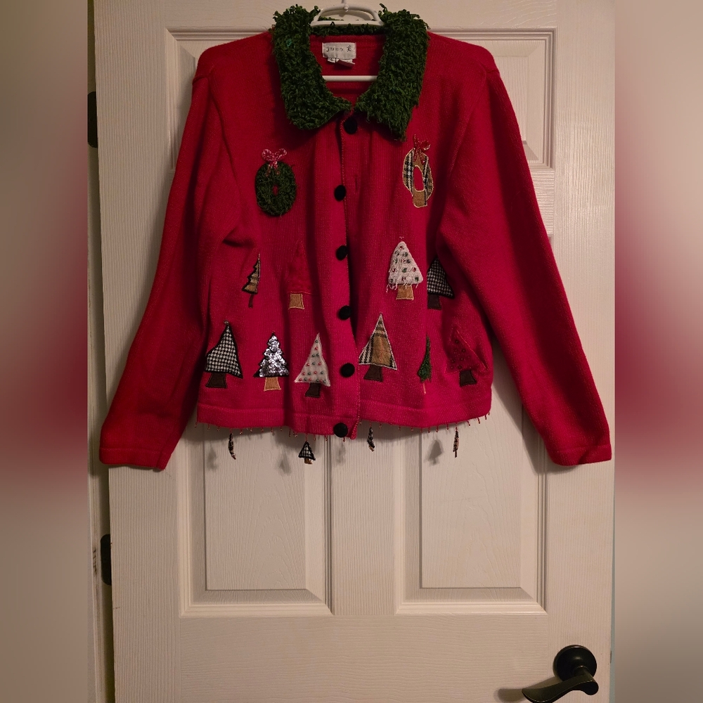 Just Be Red Sweater with Tree Appliqué
